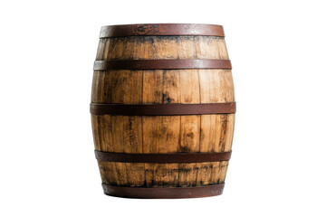 Fototapeta premium Rustic wooden barrel with metal hoops, cut out