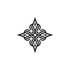 Geometric Decorative Black and White Floral Star Emblem, Minimalist Vector