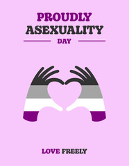 Obraz premium International Asexuality Awareness and Visibility Day 6th April, asexual flag in a hands-heart love gesture. Hand heart love gesture-asexual pride flag. Asexual Visibility Day vector poster.