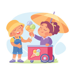 Fototapeta premium A group of cheerful children experiencing the joy of ice cream on a bright sunny day