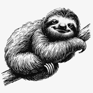 smiling sloth perched on branch clip art preview
