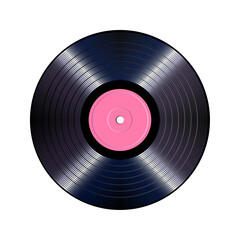 Vinyl record with pink paper label. Vector isolated on white background.	