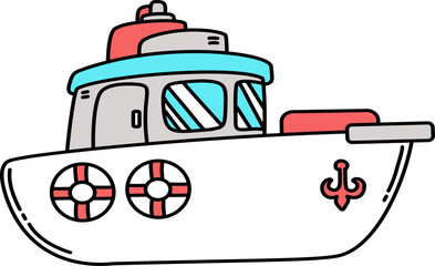 Hand drawn boat vehicle outline cartoon