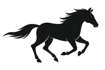 Fototapeta premium Horse Silhouette Galloping with Mane Flowing on White Background Elegance