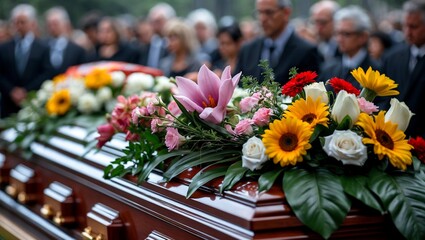 A heartfelt tribute surrounded by mourning figures