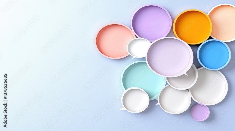 Poster vibrant composition of overlapping circular shapes in a variety of pastel hues creating a minimalist