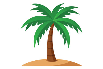 Isolated Cartoon Palm Tree with Green Fronds on a Sand Dune in Flat Style
