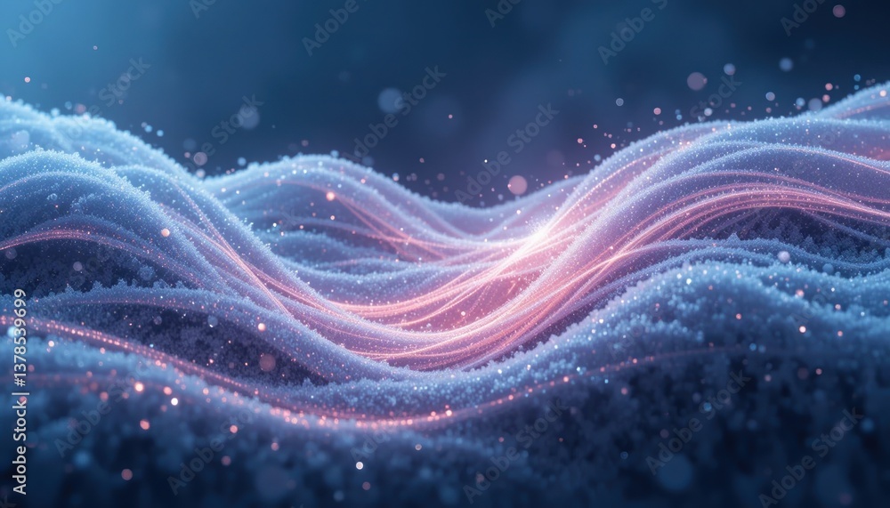 Poster dynamic flow of light waves abstract digital art vivid colors futuristic environment close-up perspe