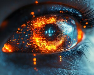 Cybernetic eye scanning data symbolizing advanced vision technology