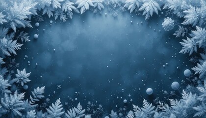 Winter wonderland scene with frosty leaves and snowflakes nature digital art calm environment aerial view seasonal beauty