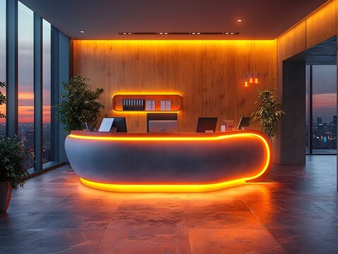 A modern and inviting office reception desk setup for business recruitment