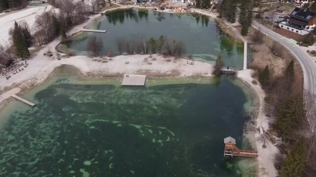 Beautiful aerial view Lake Jasna Slovenia near Alpes