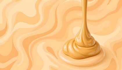 A close up illustration showcasing the smooth and creamy texture of peanut butter, with a drizzle of sweet and melted caramel adding a luxurious touch
