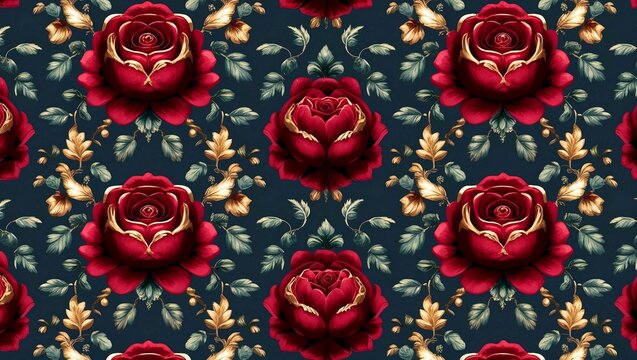 Baroque style deep red roses with gold accents