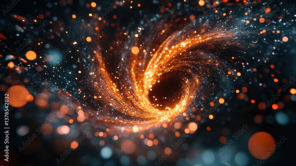 Poster cosmic swirl of vibrant energy in a dark void showcasing an intricate design of light and movement