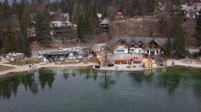 Beautiful aerial view Lake Jasna Slovenia near Alpes