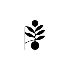 Minimalist Black Leaf and Berry Design on White Background