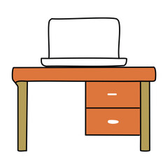 Illustration of desk with laptop computer. graphic design vector