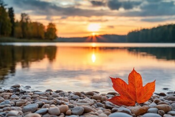 Peaceful autumn sunset over lake