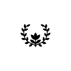 Minimalist Laurel Wreath Icon, Black Floral Emblem on White, Vector Design