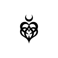 Black Heart and Crescent Moon Logo, Minimalist Design