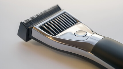 Obraz premium The hair clipper's sharp trimming blades are shown in close-up, isolated on a clean white surface.