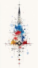 Obraz premium Abstract castle tower art with vibrant colors and geometric design elements