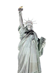 statue of liberty close up on a white background (lady with torch crown toga book) symbol of freedom democracy usa united states of america nyc landmark