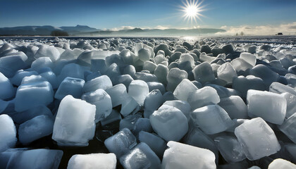 Bright ice cubes wallpaper, top view, nature concept; environmental protection.