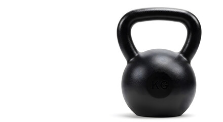 Black Kettlebell on White Background: Fitness Equipment Close-up