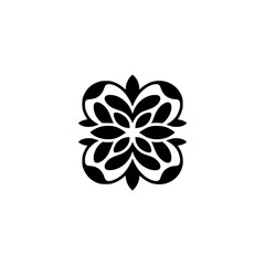 Geometric Floral Motif in Black on White Background
