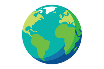 Earth Globe with Green Continents and Teal Oceans Isolated on White Background
