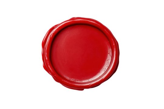 Red wax seal stamp isolated on black background, cut out