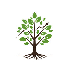 Business Growth Tree With Roots and Branches Representing Development on a White Background