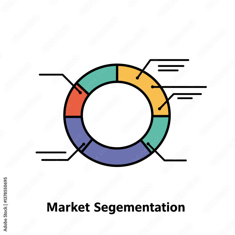 Poster pie chart with segments for market segmentation on a white background
