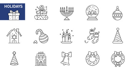 Winter Holidays Line Art Icons