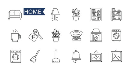 Naklejka premium Home Sweet Home: Cozy line art icons.