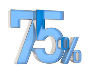 seventy five percent on white background. Isolated 3D illustration