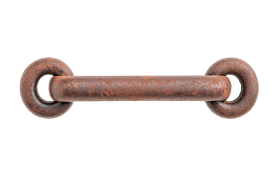 Rusty metal chain link isolated on black background, cut out