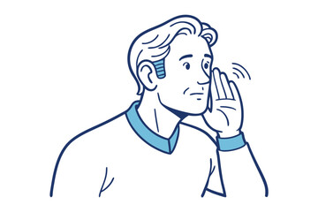 Man Holding Hand to Ear Listening on Transparent Background