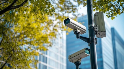 City surveillance cameras mounted on a pole
