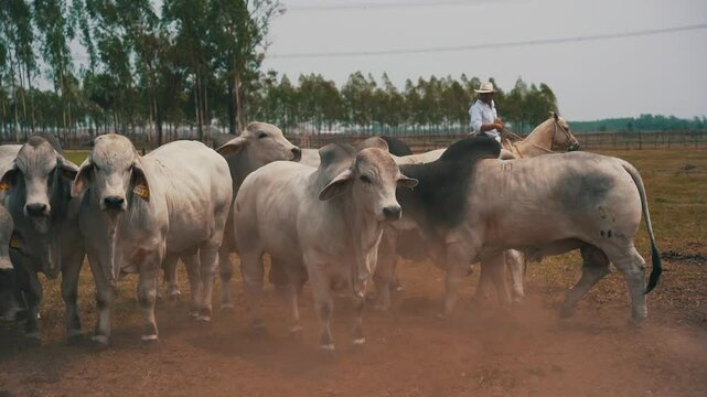 Brahman bulls in open field