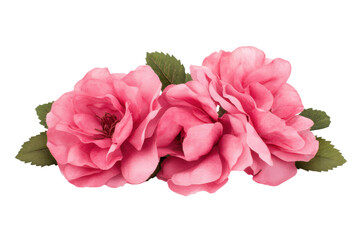 Fototapeta premium Vibrant pink roses with lush green leaves in bloom, cut out