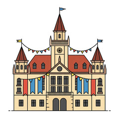Fototapeta premium Historical Building With Carnival Decorations on a White Background