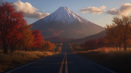 Fototapeta premium Road to Majestic Mountain Scenery in Autumn, Scenic Route, Landscape Photography, Travel