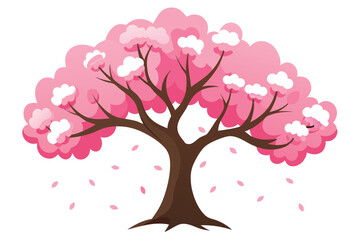 Fototapeta premium Flowering Cherry Tree with Pink Blooms on Transparent Background