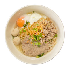 Savory meatball and egg noodle soup a close-up culinary experience at home