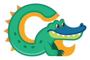 Fototapeta premium Funny Cartoon Alligator Character Design with Cute Eyes and Orange Stripes