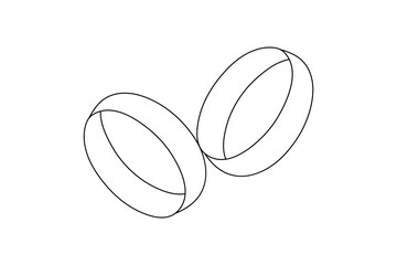 Wedding ring one line art with minimalist isolated outline vector icon
