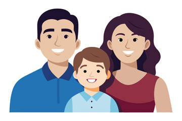 Fototapeta premium Happy Cartoon Family Portrait of Father, Mother, and Son Smiling on White